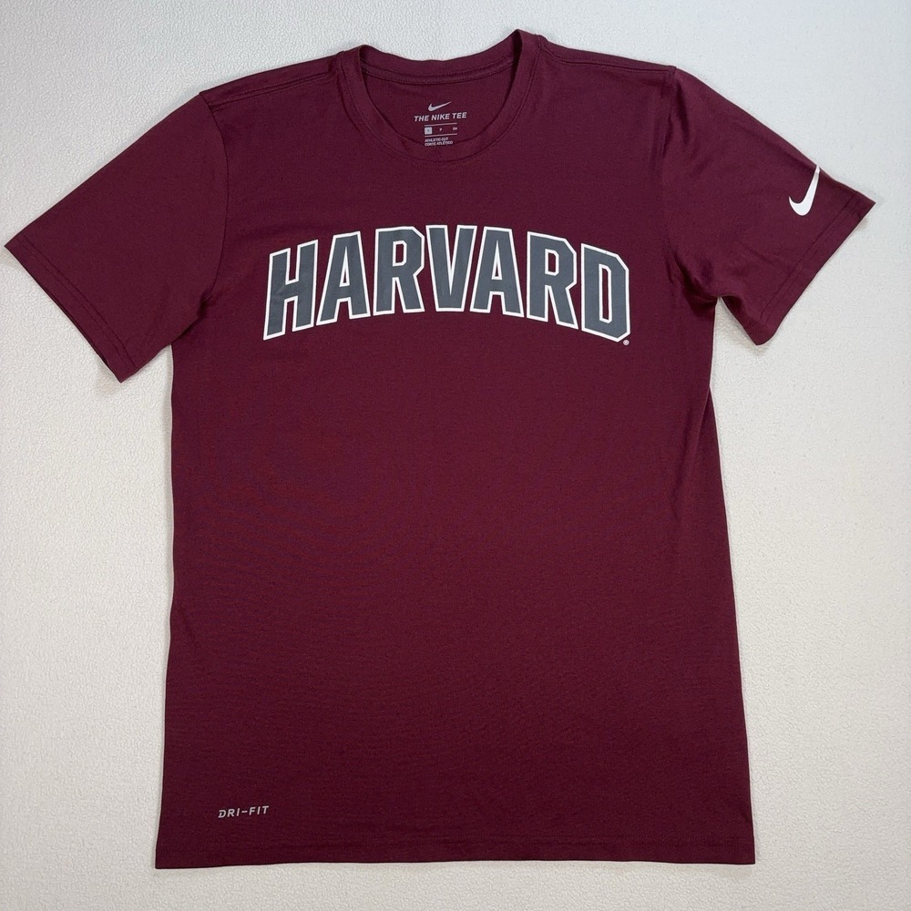 Nike Harvard Athletic Cut Legend T-Shirt Mens S Burgundy Dri-Fit Spellout Swoosh